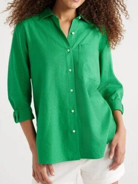 Free Assembly LINEN BLEND TOP Women’s Boxy Button-Down Tunic green XL NEW